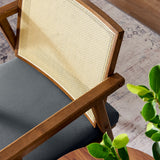31 Inch Mid-Century Modern Vegan Leather and Cane Accent Armchair - Set of 2