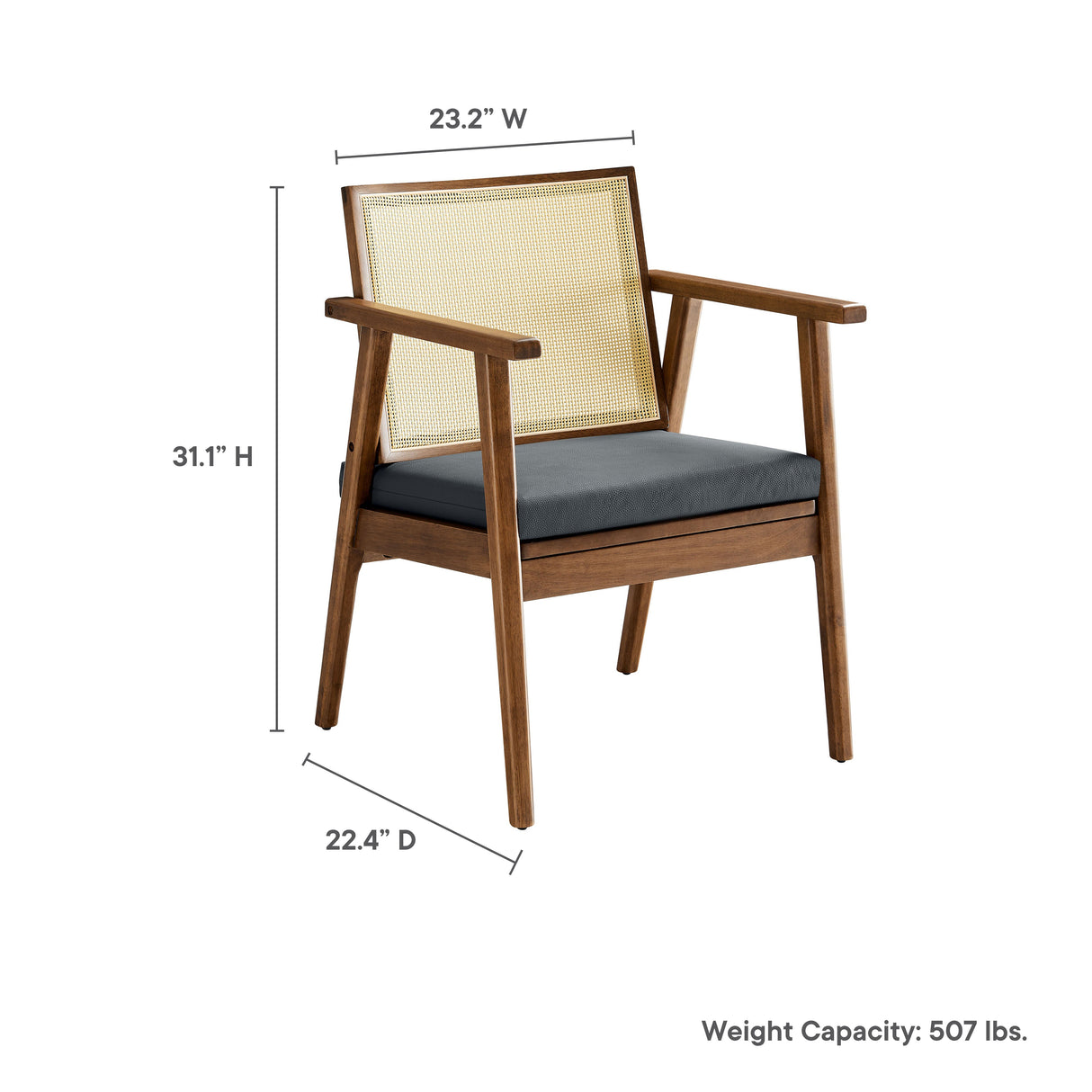 31 Inch Mid-Century Modern Vegan Leather and Cane Accent Armchair - Set of 2