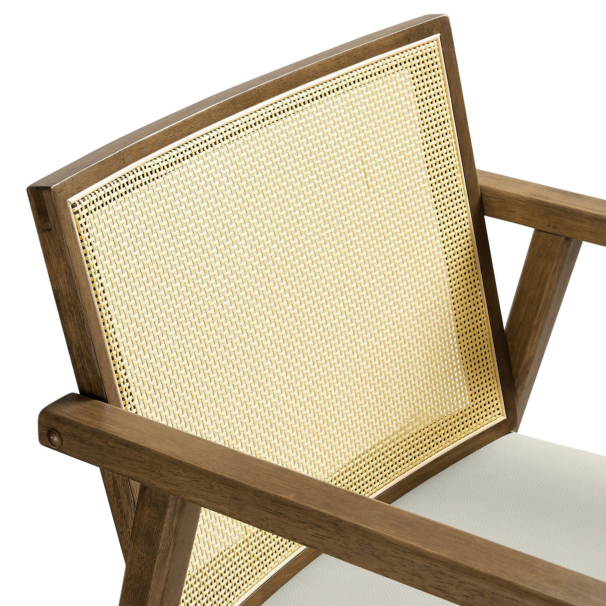31 Inch Mid-Century Modern Vegan Leather and Cane Accent Armchair - Set of 2