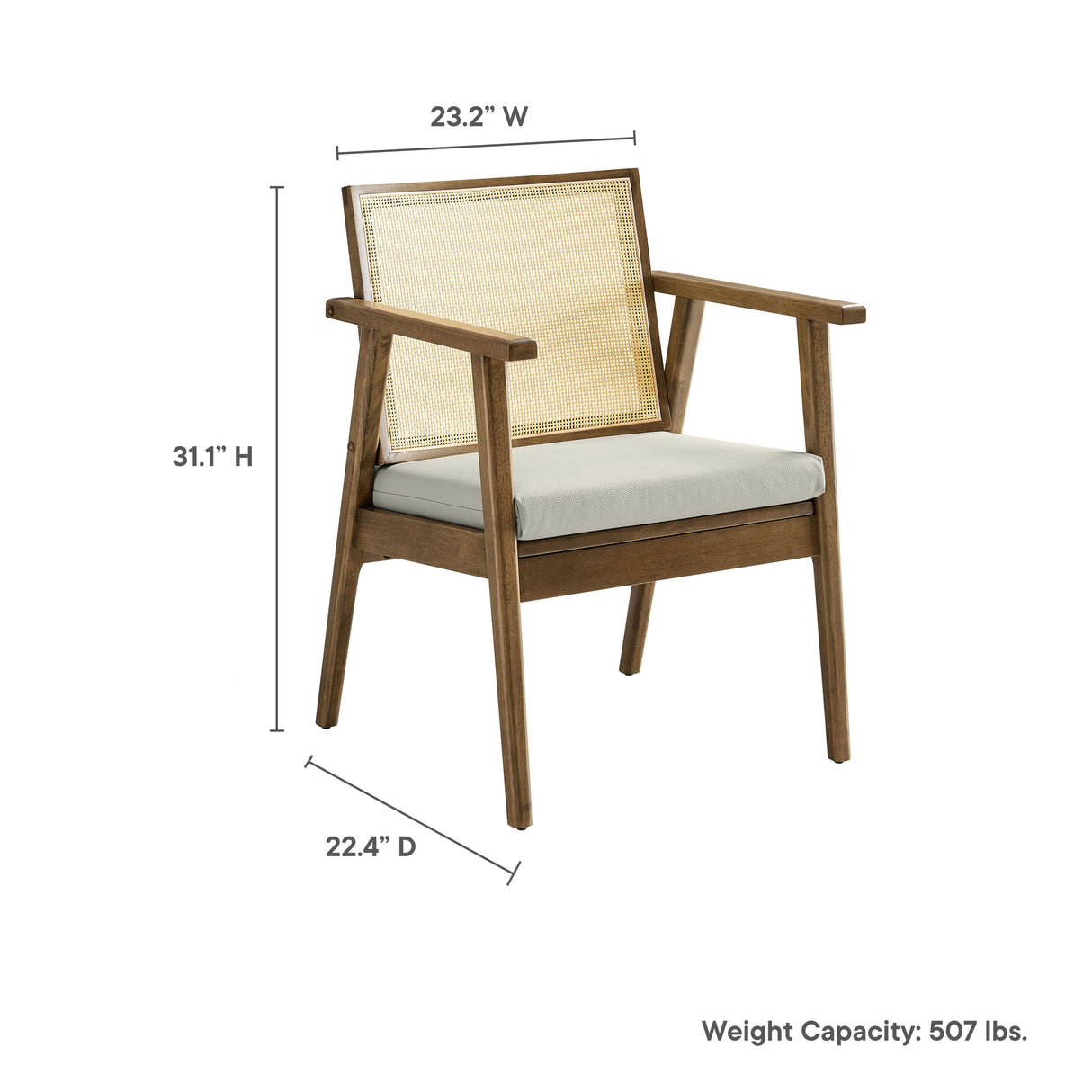 31 Inch Mid-Century Modern Vegan Leather and Cane Accent Armchair - Set of 2