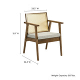 31 Inch Mid-Century Modern Vegan Leather and Cane Accent Armchair - Set of 2