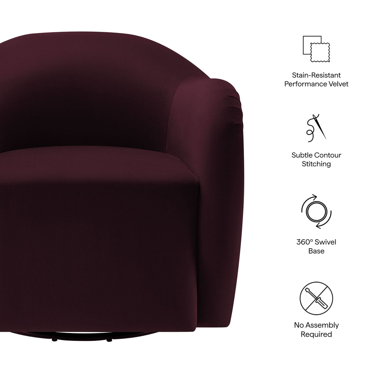 31 Inch Performance Velvet Swivel Armchair