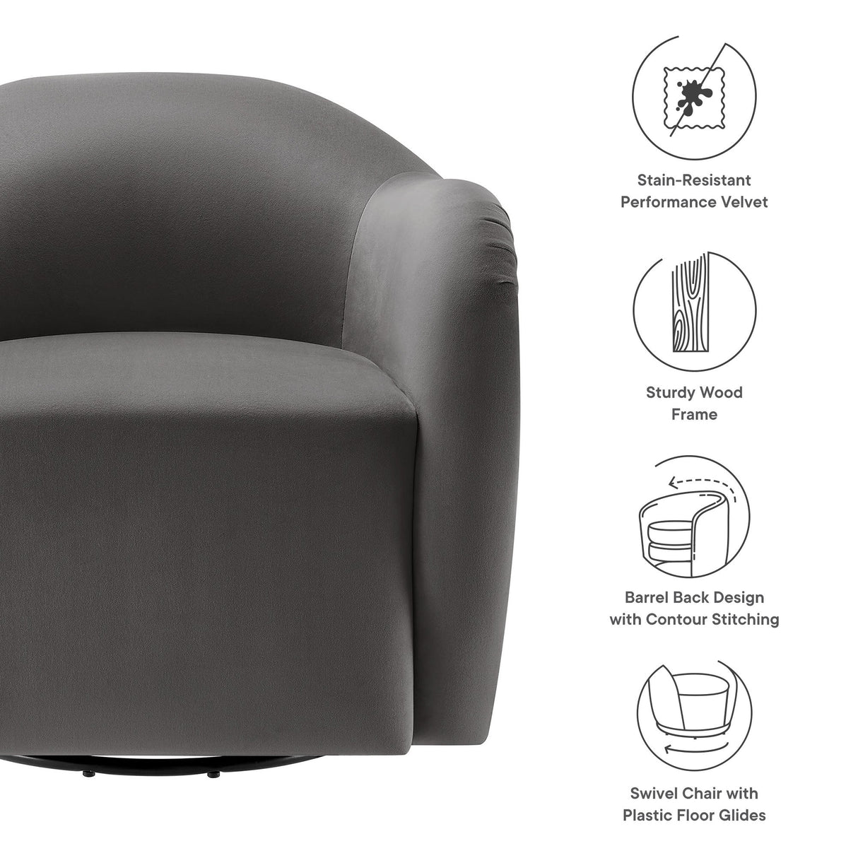 31 Inch Performance Velvet Swivel Armchair