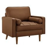 36 Inch Tufted Vegan Leather Accent Armchair with Bolster Pillows