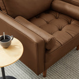 36 Inch Tufted Vegan Leather Accent Armchair with Bolster Pillows