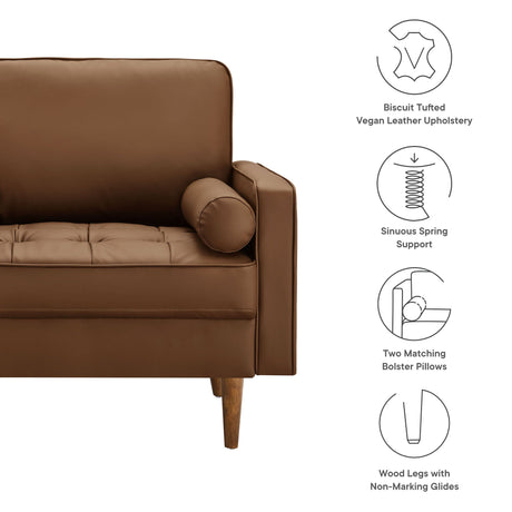 36 Inch Tufted Vegan Leather Accent Armchair with Bolster Pillows