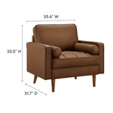 36 Inch Tufted Vegan Leather Accent Armchair with Bolster Pillows