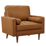 36 Inch Tufted Vegan Leather Accent Armchair with Bolster Pillows