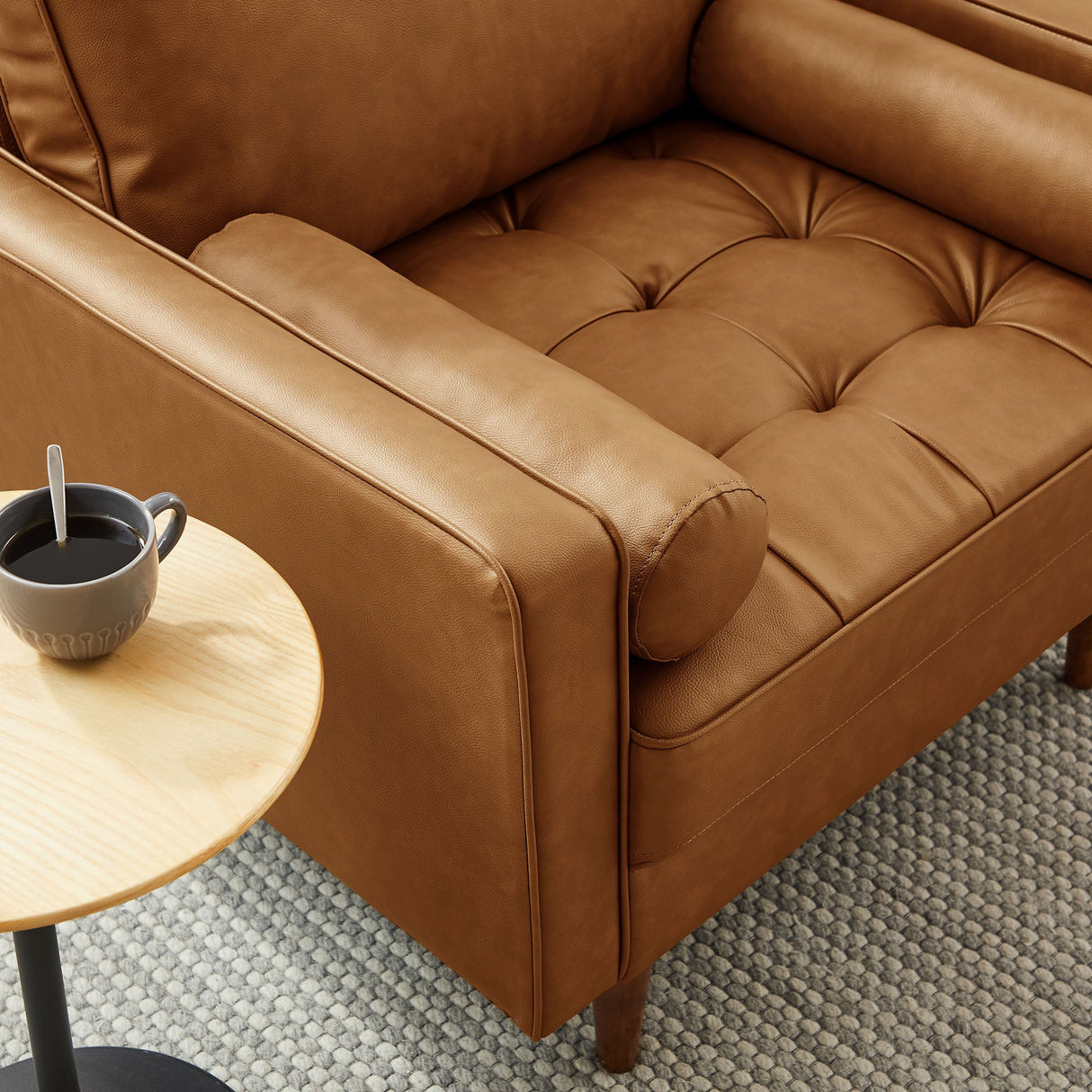 36 Inch Tufted Vegan Leather Accent Armchair with Bolster Pillows