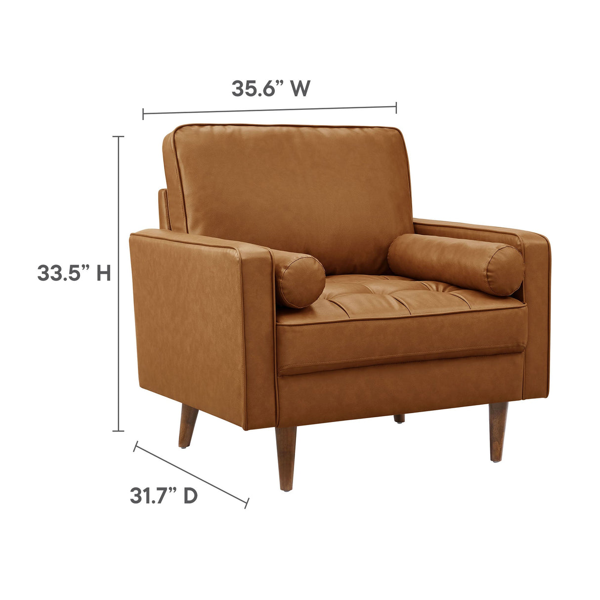 36 Inch Tufted Vegan Leather Accent Armchair with Bolster Pillows
