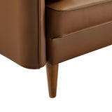 36 Inch Mid-Century Modern Vegan Leather Accent Armchair with Bolster Pillows and Splayed Wood Legs