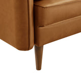 36 Inch Mid-Century Modern Vegan Leather Accent Armchair with Bolster Pillows and Splayed Wood Legs