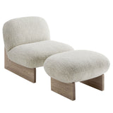 32 Inch Rounded Boucle Fabric Accent Chair and Ottoman Set