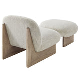 32 Inch Rounded Boucle Fabric Accent Chair and Ottoman Set
