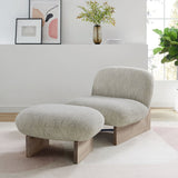 32 Inch Rounded Boucle Fabric Accent Chair and Ottoman Set