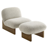 32 Inch Rounded Boucle Fabric Accent Chair and Ottoman Set