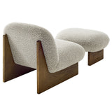 32 Inch Rounded Boucle Fabric Accent Chair and Ottoman Set