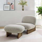 32 Inch Rounded Boucle Fabric Accent Chair and Ottoman Set
