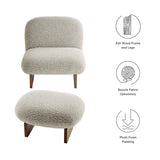 32 Inch Rounded Boucle Fabric Accent Chair and Ottoman Set