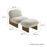 32 Inch Rounded Boucle Fabric Accent Chair and Ottoman Set