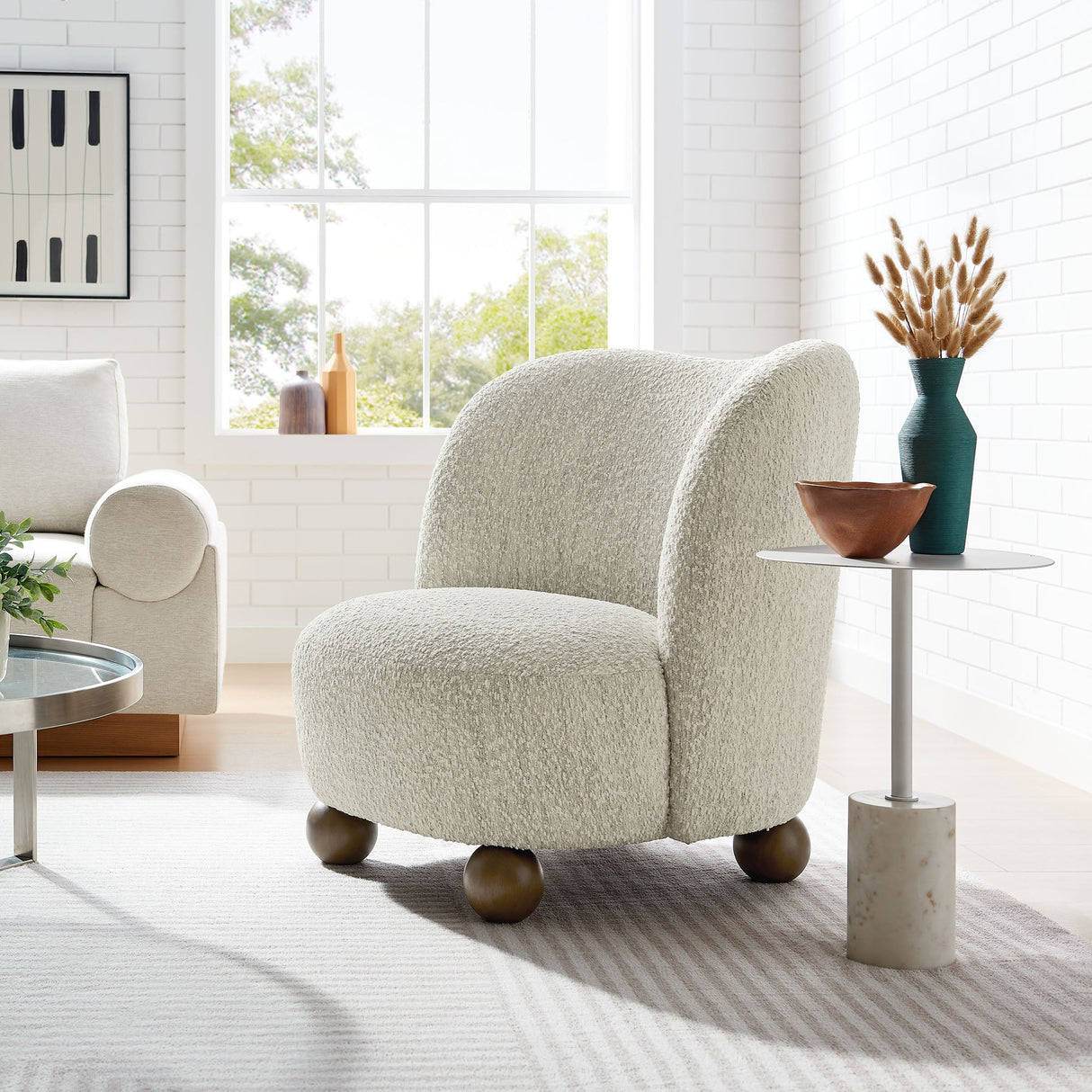 28 Inch Boucle Fabric Accent Chair