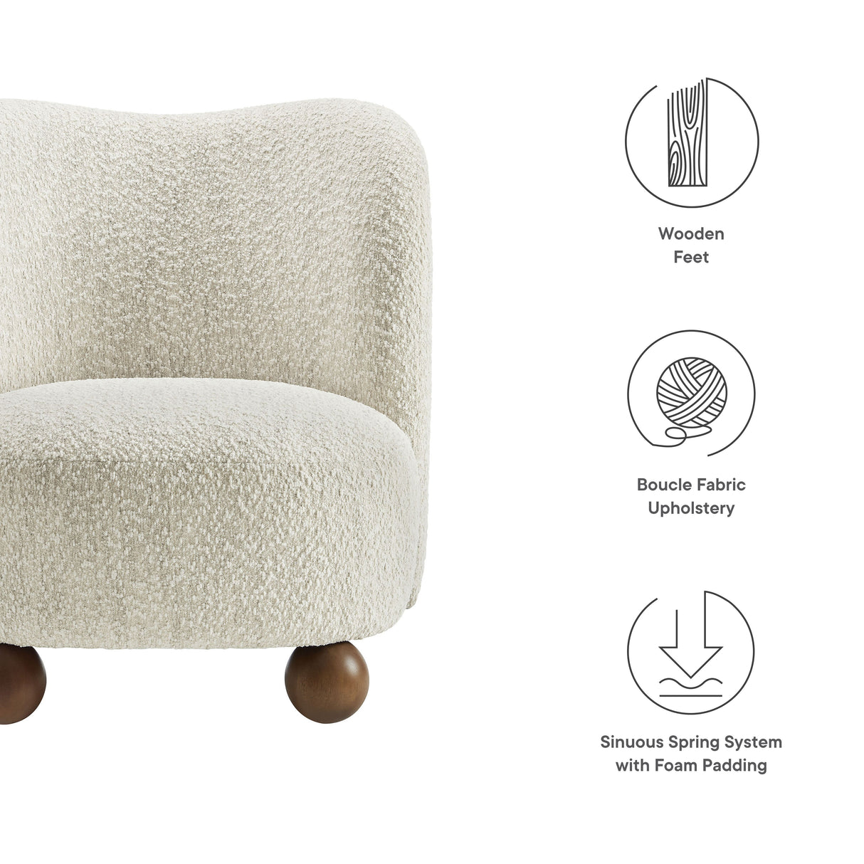 28 Inch Boucle Fabric Accent Chair