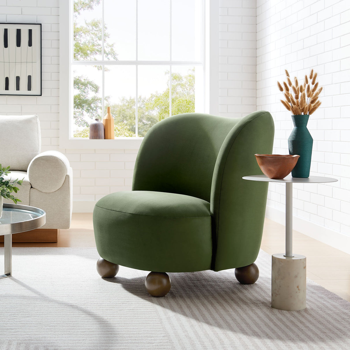 28 Inch Performance Velvet Curved Barrel Accent Chair