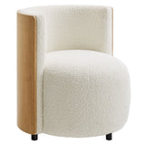28 Inch Boucle Fabric Barrel Accent Chair in Natural Ivory