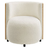 28 Inch Boucle Fabric Barrel Accent Chair in Natural Ivory