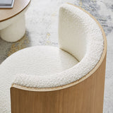 28 Inch Boucle Fabric Barrel Accent Chair in Natural Ivory