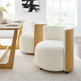 28 Inch Boucle Fabric Barrel Accent Chair in Natural Ivory