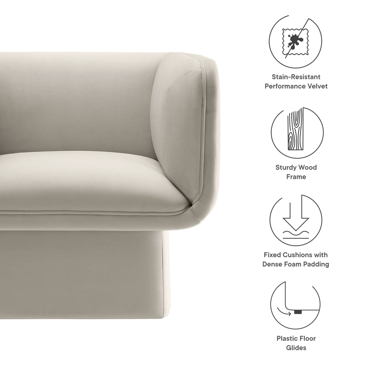 35 Inch Square Performance Velvet Accent Armchair