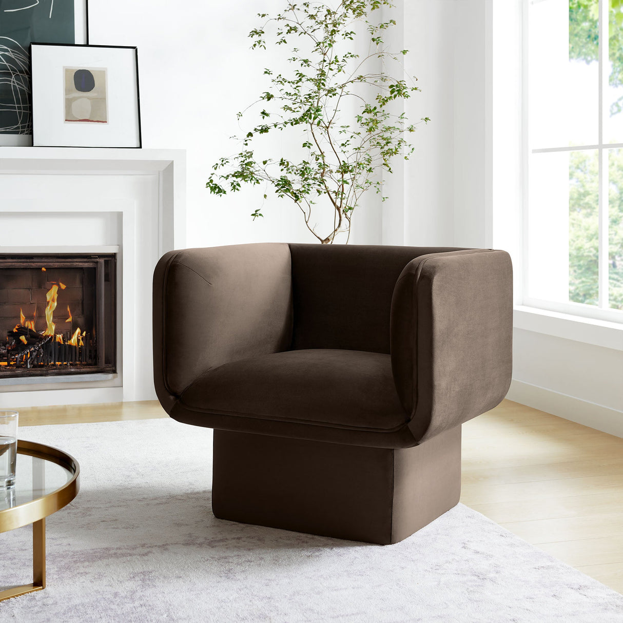 35 Inch Square Performance Velvet Accent Armchair