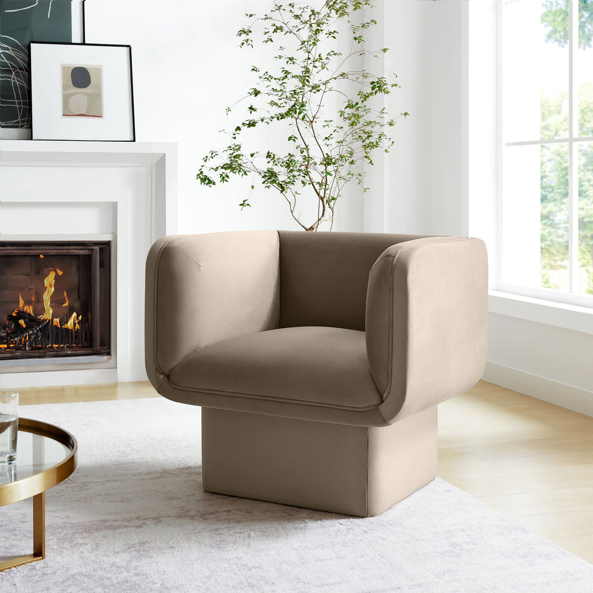 35 Inch Square Performance Velvet Accent Armchair