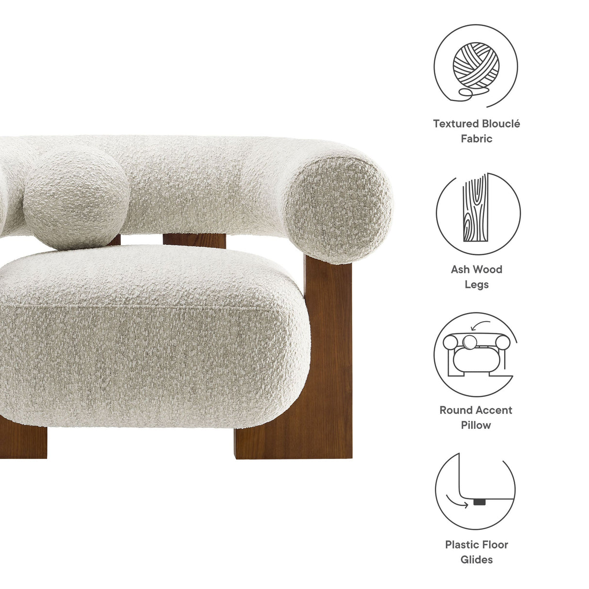 41 Inch Oversized Boucle Fabric Chair with U-Shaped Back
