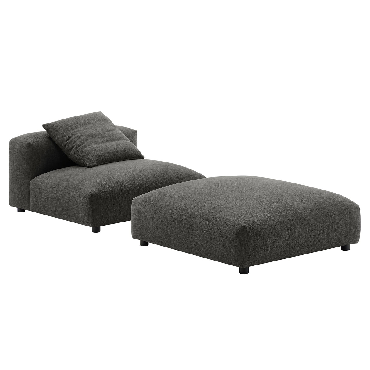 91 Inch Modular Upholstered Fabric Armless Chair and Ottoman Set