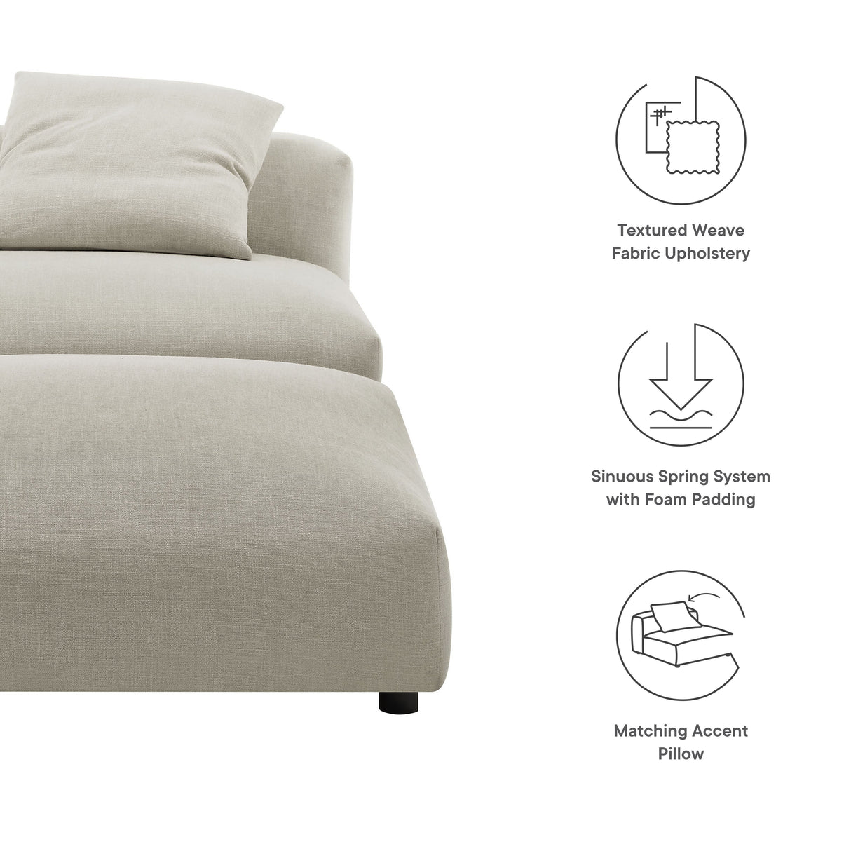 91 Inch Modular Upholstered Fabric Armless Chair and Ottoman Set