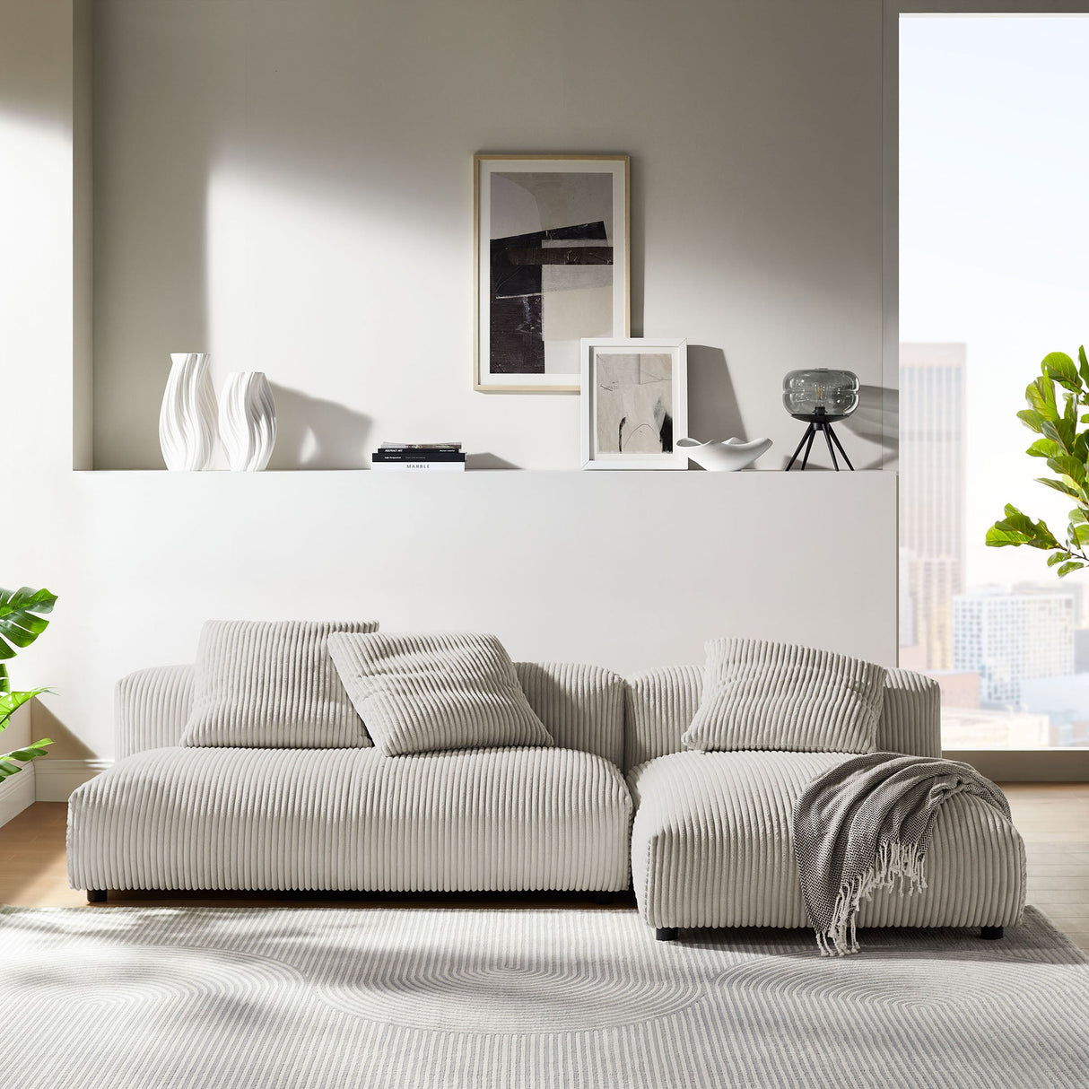 2 Piece 107" Modular Corduroy Upholstered Sectional Sofa With Chaise