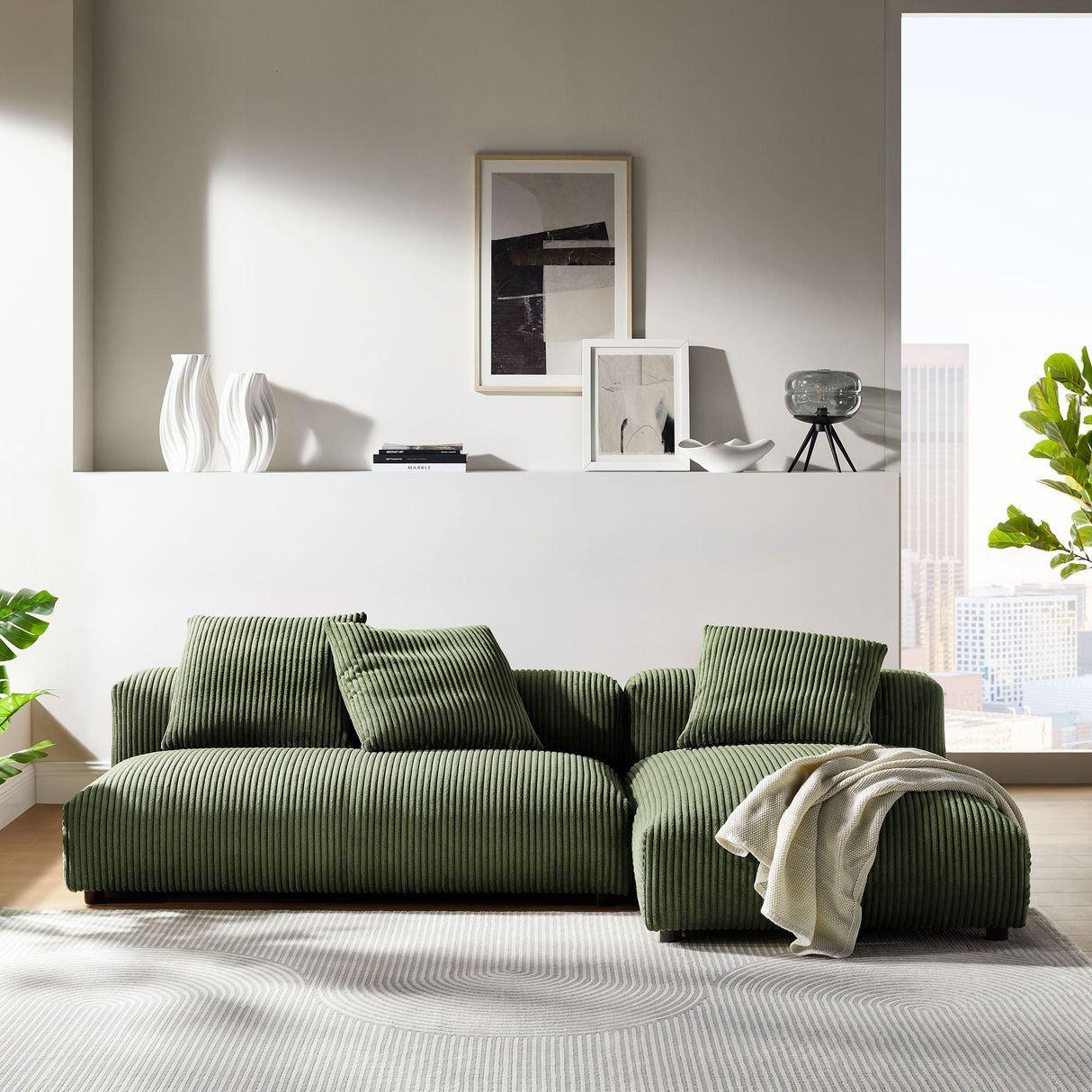 2 Piece 107" Modular Corduroy Upholstered Sectional Sofa With Chaise