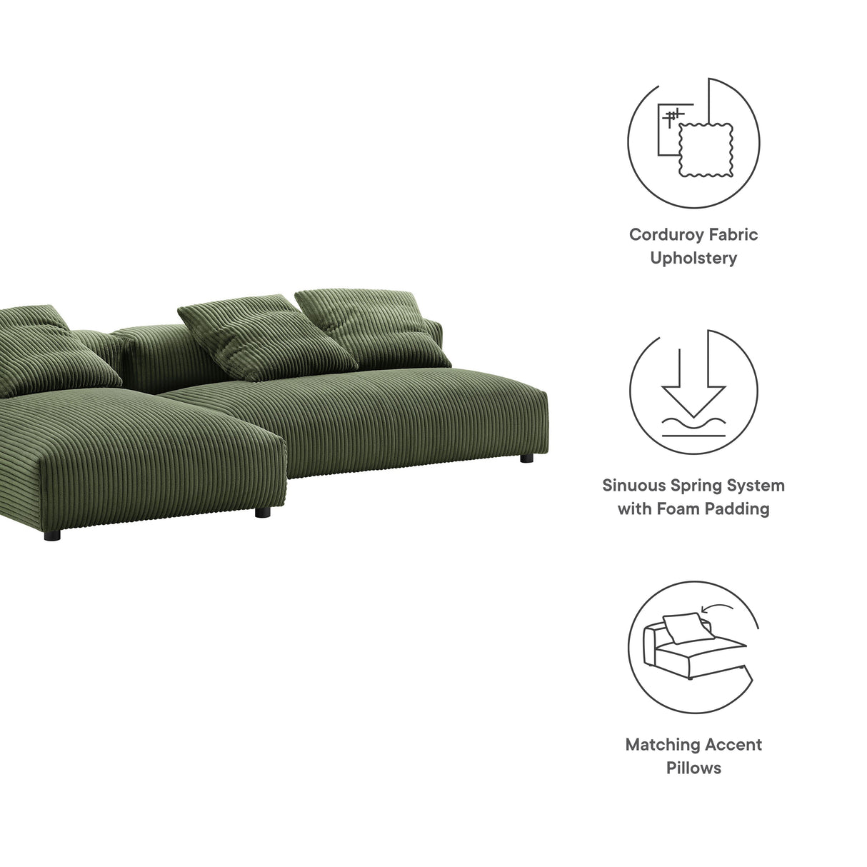 2 Piece 107" Modular Corduroy Upholstered Sectional Sofa With Chaise