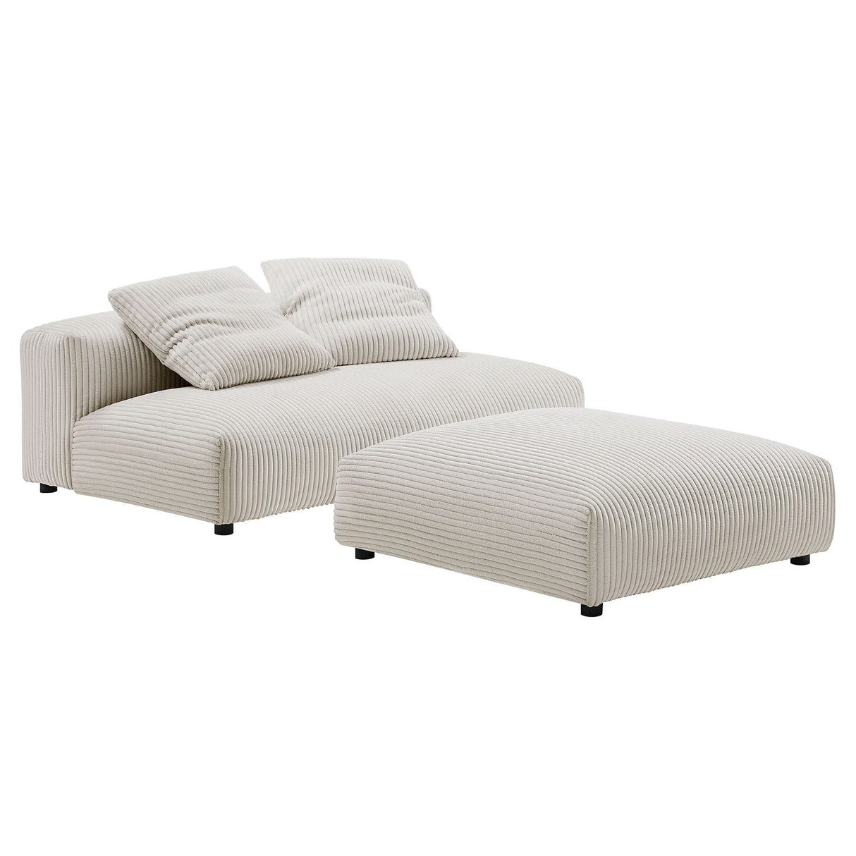 2 Piece 91" Modular Corduroy Upholstered Armless Loveseat and Ottoman Set