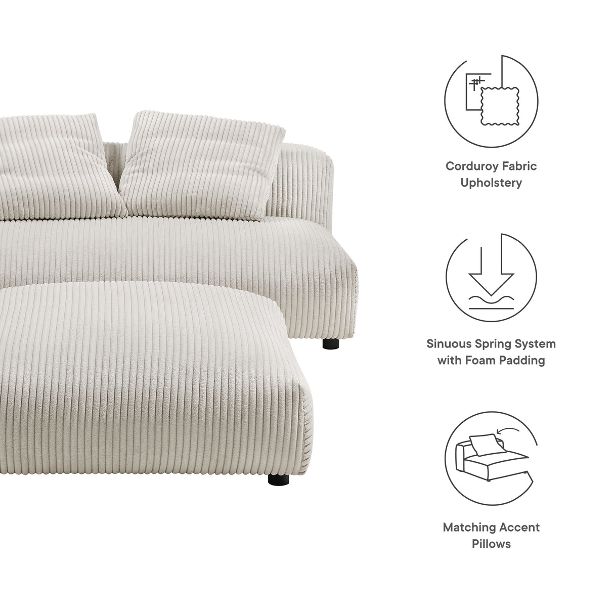 2 Piece 91" Modular Corduroy Upholstered Armless Loveseat and Ottoman Set
