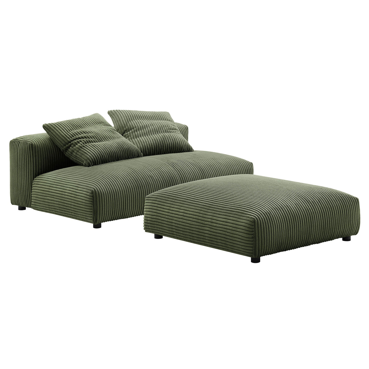 2 Piece 91" Modular Corduroy Upholstered Armless Loveseat and Ottoman Set