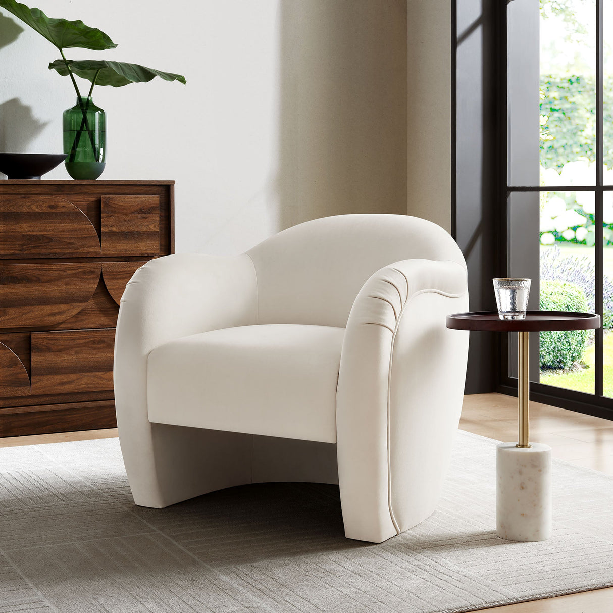 31 Inch Performance Velvet Pleated Barrel Accent Chair