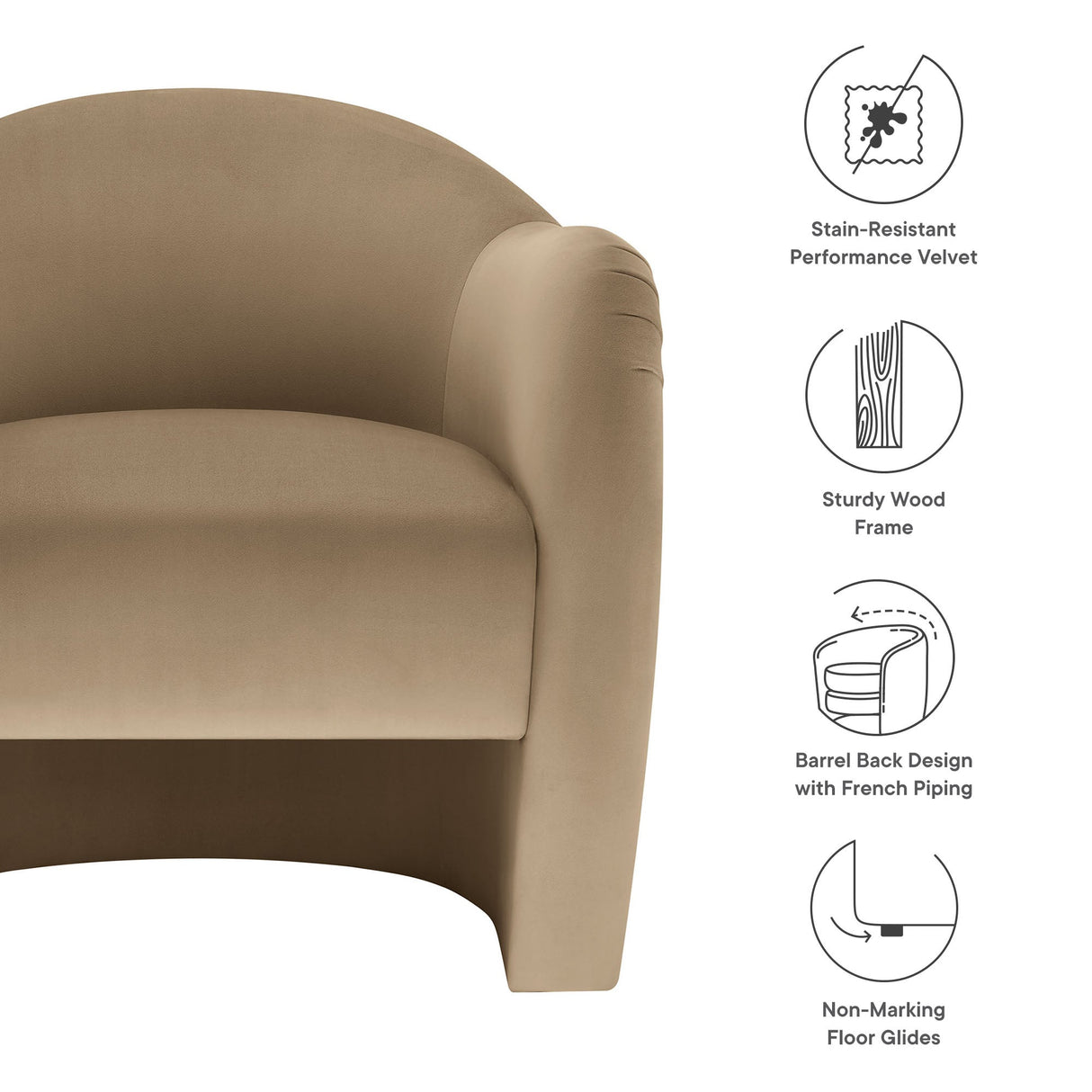 31 Inch Performance Velvet Pleated Barrel Accent Chair