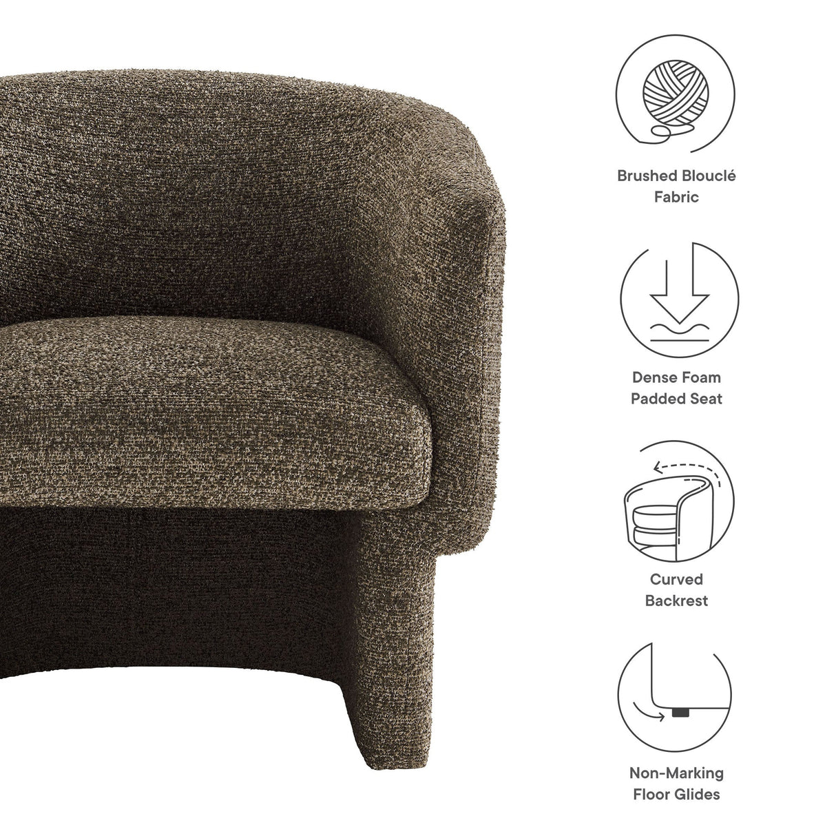 28 Inch Curved Boucle Fabric Barrel Accent Chair