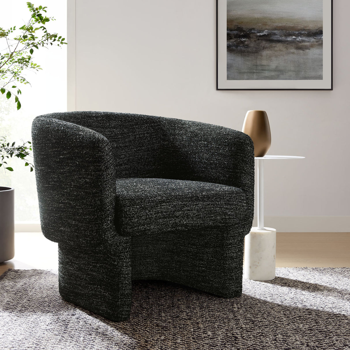 28 Inch Curved Boucle Fabric Barrel Accent Chair