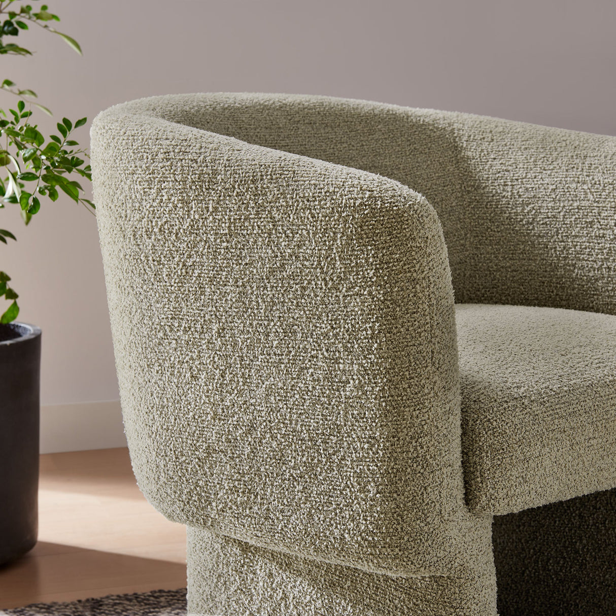 28 Inch Curved Boucle Fabric Barrel Accent Chair