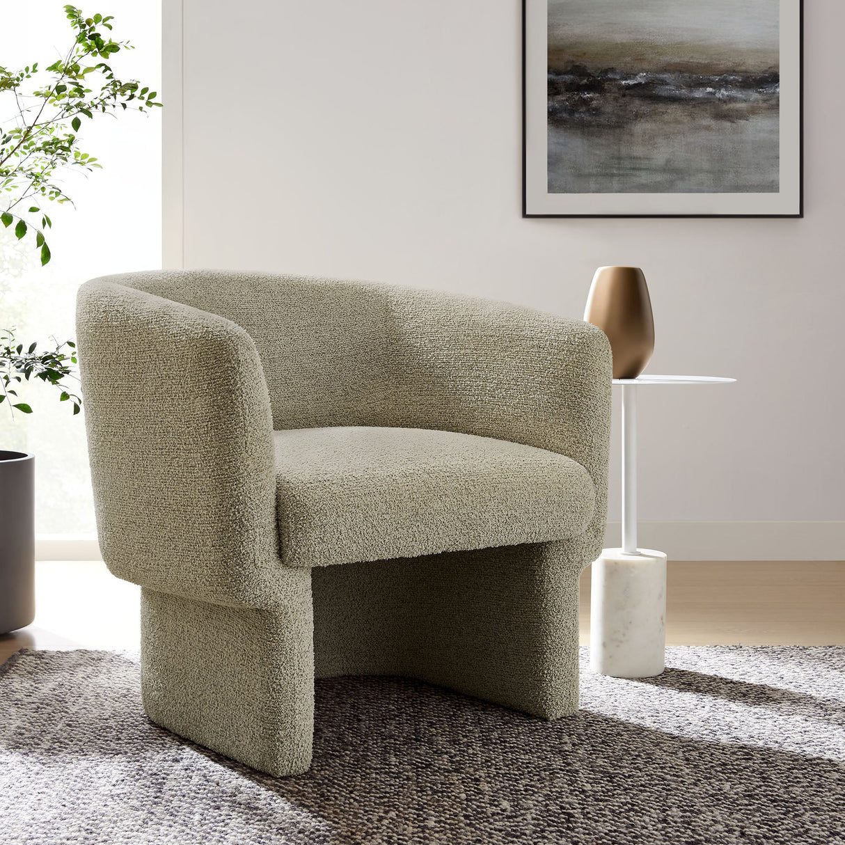 28 Inch Curved Boucle Fabric Barrel Accent Chair