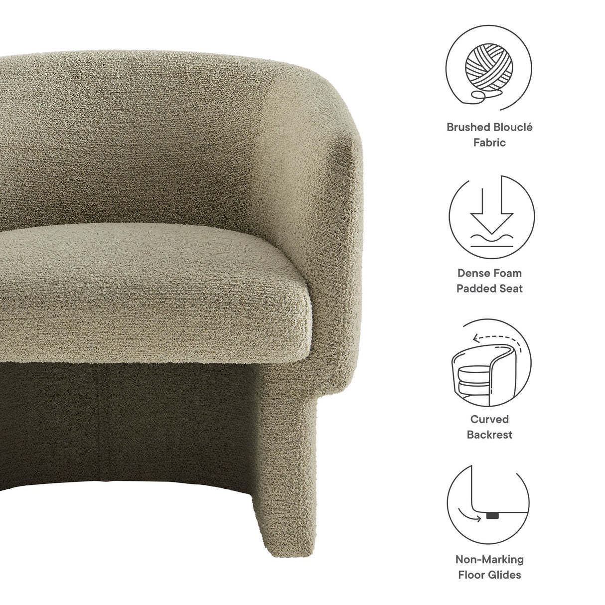 28 Inch Curved Boucle Fabric Barrel Accent Chair